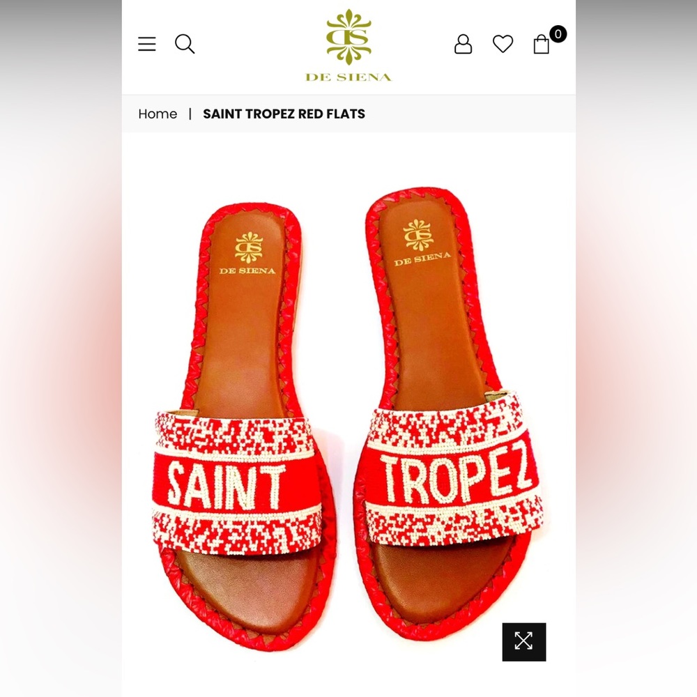 NWT De Siena Saint Tropez leather glass beaded flats pool slides sandals